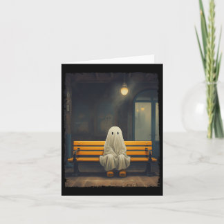 Tarjeta Fantasma lindo vintage esperando sentado en silla 