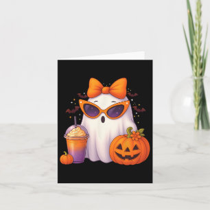 Tarjeta Fantasma Lindo y Espeluznante Bebiendo Café Helado