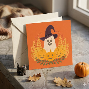 Tarjeta Fantasma Lindo y Espeluznante y Corona de Otoño de