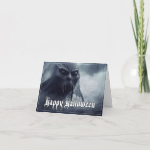 Tarjeta Fantasma negro en un paisaje infernal - Halloween