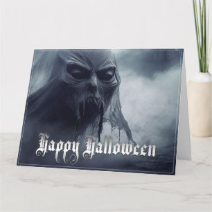 Tarjeta Fantasma negro en un paisaje infernal - Halloween