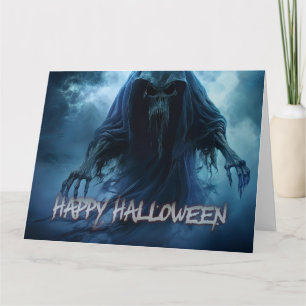 Tarjeta Fantasma negro en un paisaje infernal - Halloween