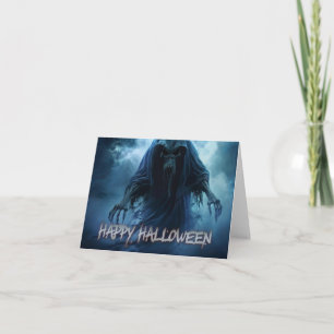 Tarjeta Fantasma negro en un paisaje infernal - Halloween