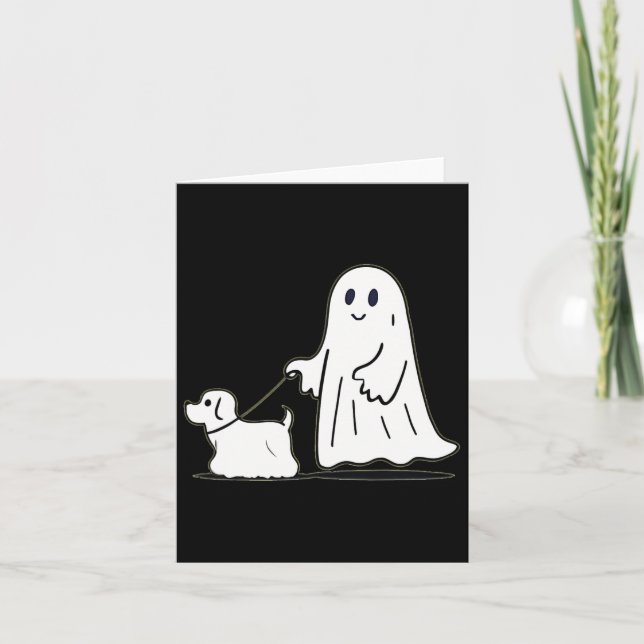 Tarjeta Fantasma Perro caminante Ghostie Gracioso Hallowee (Anverso)