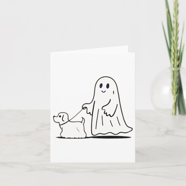 Tarjeta Fantasma Perro caminante Ghostie Gracioso Hallowee (Anverso)