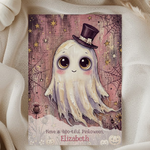 Tarjeta Fantasma Rosa Halloween Boo Saludo Pinkoween Espel