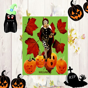 Tarjeta Fantasma Scary Joker Fall Maple Pumpkins Halloween
