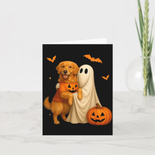 Tarjeta Fantasma sosteniendo perro dorado Halloween - Dive