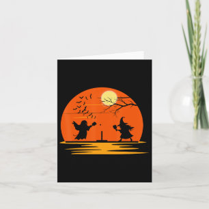 Tarjeta Fantasma Y Bruja Jugando Pelota De Pickleball Hall