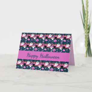 Tarjeta Fantasma y calabaza patrón rosa y azul