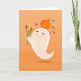 Tarjeta Fantasma y flores de Halloween