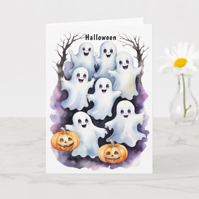 Tarjeta Fantasmas cortos con calabazas Ilustracion de Hall (Planta pequeña)