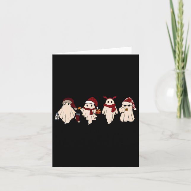 Tarjeta Fantasmas de ghost Santa Sat Cute Navidades retro (Anverso)