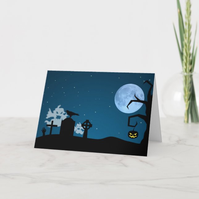 Tarjeta Fantasmas de Halloween en el cementerio (Anverso)