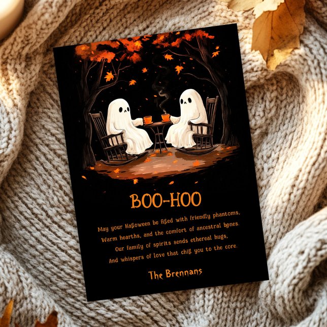 Tarjeta Fantasmas fantasmales octubre Feliz saludo de Hall (Spooky Ghosts October Happy Halloween Greeting Card)