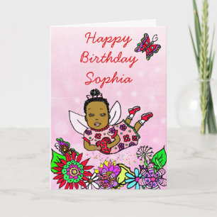 Tarjeta Fantástico Arte Popular Hada Niña Feliz Cumpleaños