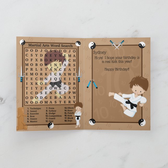Tarjeta Fantásticos chicos Karate Word Search Feliz cumple (Interior)