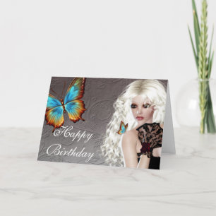 Tarjeta Fantasy Butterfly Blonde Woman Birday Card