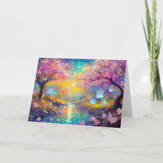 Tarjeta Fantasy Sunrise Stream de cerezo en flor