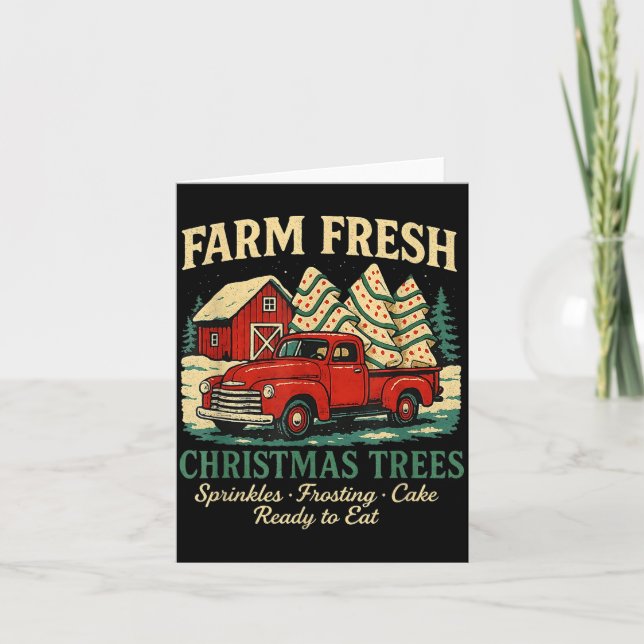 Tarjeta Farm Fresh Debbie Christmas Cake Retro Red Truck H (Anverso)