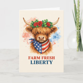 Tarjeta Farm Fresh Liberty Highland Cow Patriotic USA Art