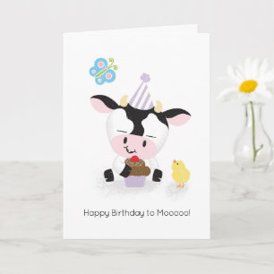 Tarjeta Farm Friends Cheful Cow Feliz Cumpleaños