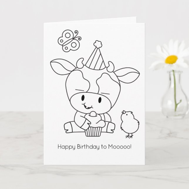 Tarjeta Farm Friends Color-It-Yourself Cow Saludo (Planta pequeña)