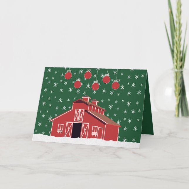 Tarjeta Farm Ranch Red Barn Holiday (Anverso)