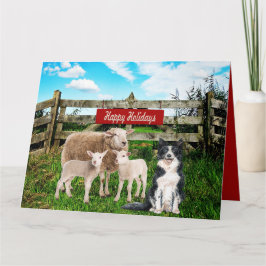 Tarjeta Farm Ranch Sheep and Dog Happy Holidays