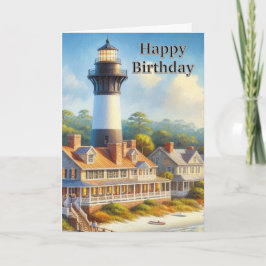 Tarjeta Faro Acuarela Feliz Cumpleaños 