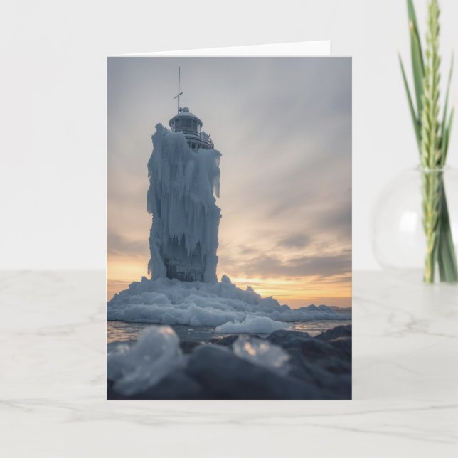 Tarjeta faro costero en invierno (Anverso)