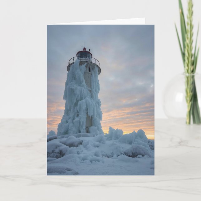 Tarjeta faro costero en invierno (Anverso)