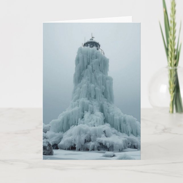 Tarjeta faro costero en invierno (Anverso)