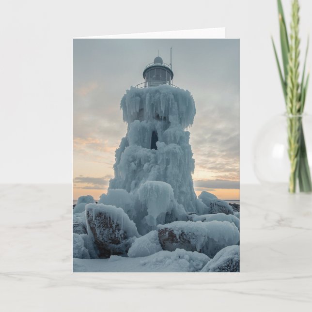 Tarjeta faro costero en invierno (Anverso)