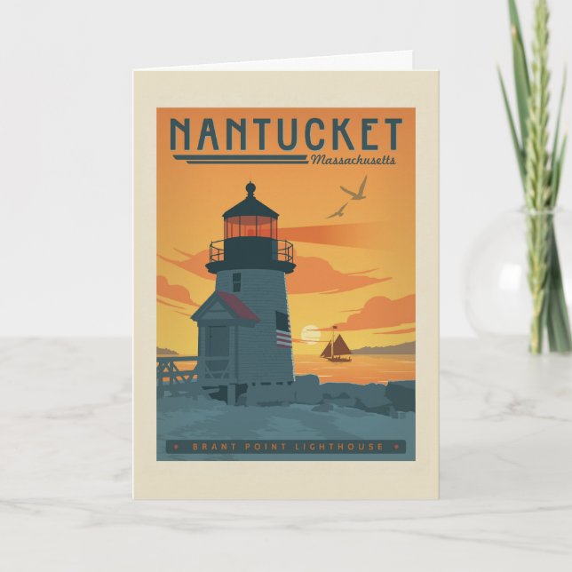Tarjeta Faro de Brant Point | Mamáes de Nantucket (Anverso)