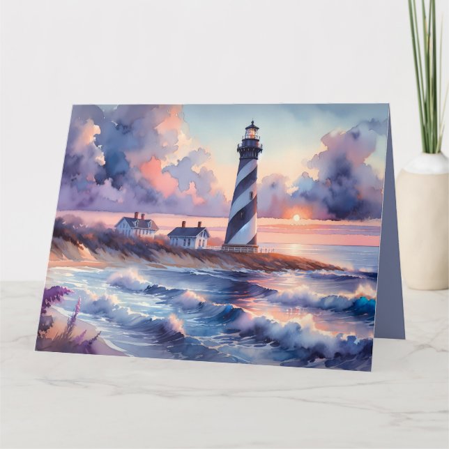 Tarjeta Faro de Cape Hatteras en la costa de Sunset (Anverso)