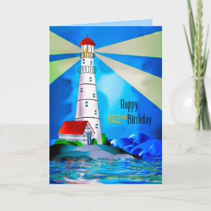 Tarjeta Faro de cumpleaños número 102, luz para el mar