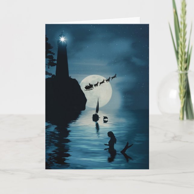 Tarjeta Faro de Mermaid Dolphin Sailboat Holiday (Anverso)