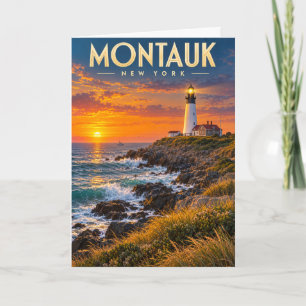 Tarjeta Faro de Montauk Point al atardecer Nueva York 