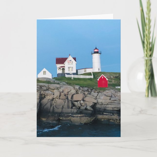 Tarjeta Faro de Nubble Foto Saludo en blanco (Anverso)