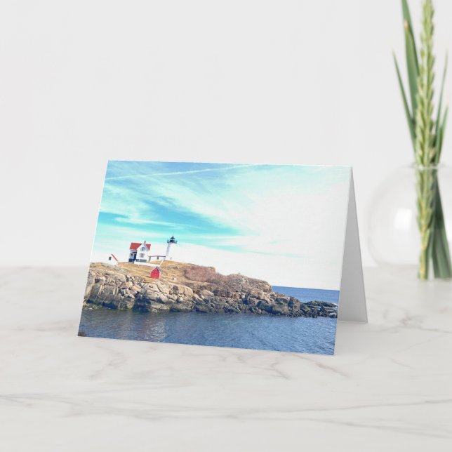 Tarjeta Faro de Nubble Foto Saludo en blanco (Anverso)