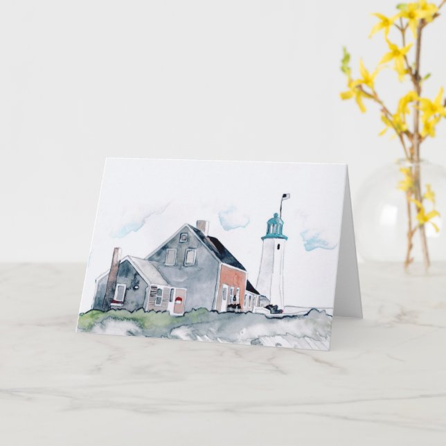 Tarjeta Faro de Scituate Notecard (interior en blanco) (flor amarilla)