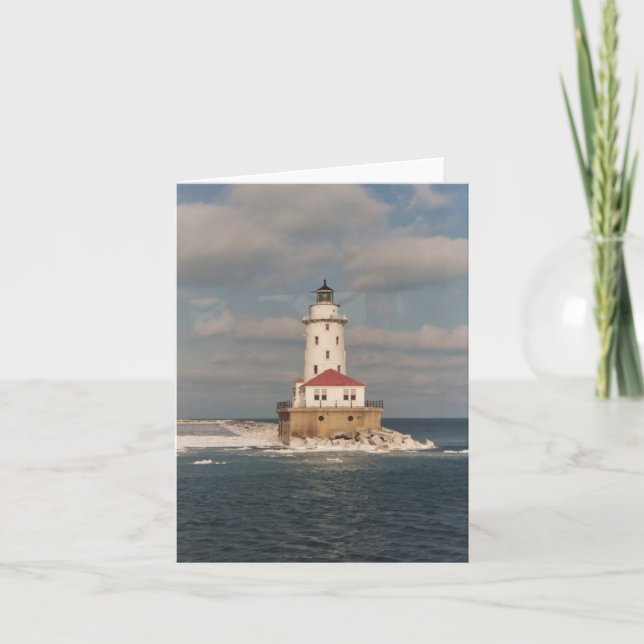 Tarjeta Faro Notecards del lago Michigan (Anverso)
