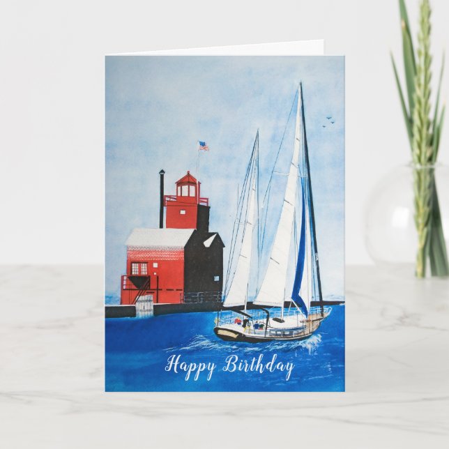 Tarjeta Faro Red Michigan de Cumpleaños (Anverso)