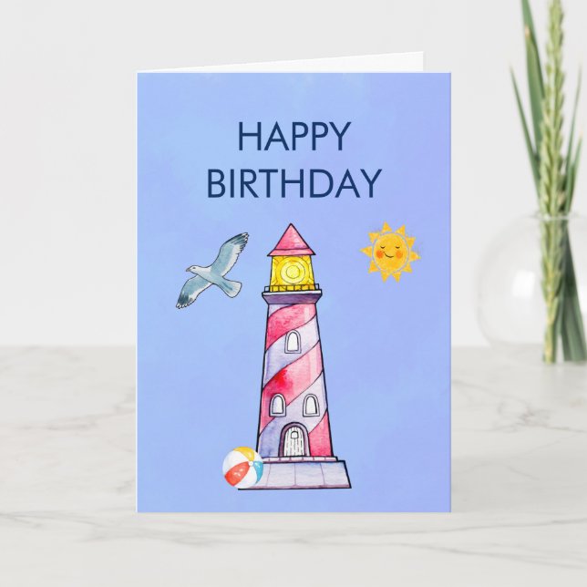 Tarjeta Faro Tema Náutico Cumpleaños (Anverso)