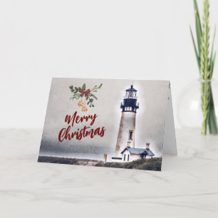 Tarjeta Faro Yaquina Head Faro Feliz Navidad