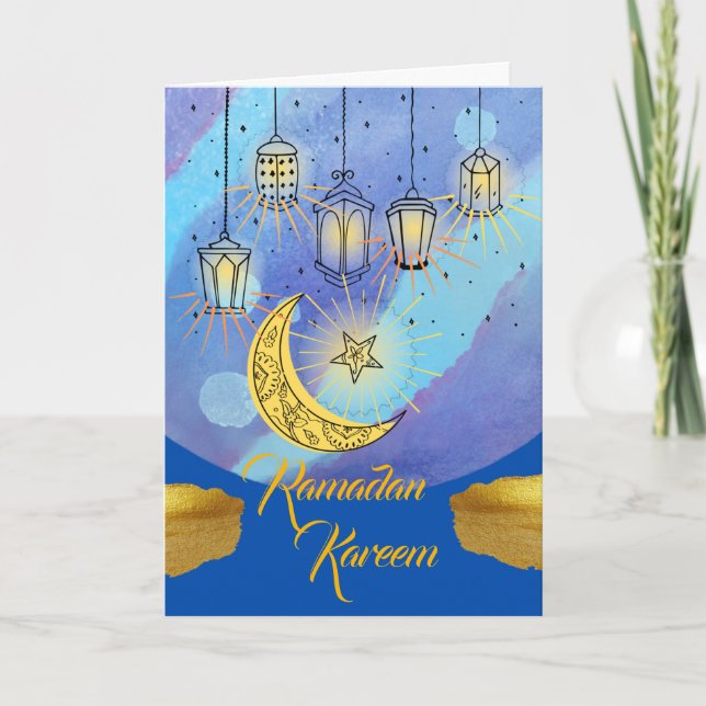 Tarjeta Faroles Ramadan Kareem de noche (Anverso)