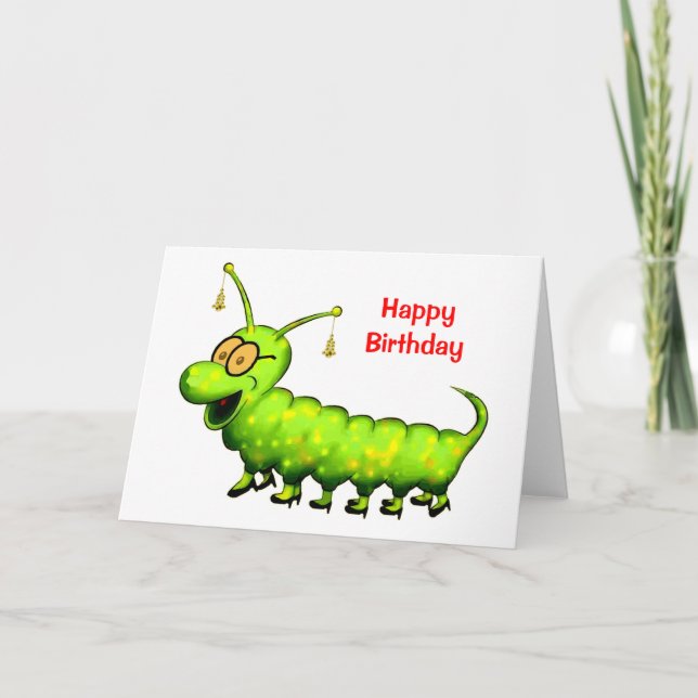 Tarjeta Fashionista Caterpillar Cumpleaños (Anverso)