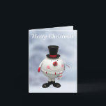 Tarjeta Fat Round Funny Tin Snowman<br><div class="desc">Esta tarjeta de Navidad editable presenta un divertido muñeco de nieve muy redondo,  con sombrero de punta,  bufanda y zanahoria. Perfecto para trabajar con una bolsa de regalo a juego.</div>