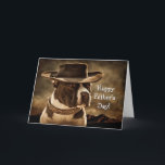 Tarjeta Fathers Day from Dog Cute Country Western<br><div class="desc">Happy Father's Day from the best partner a dog could ask for! A charming Old West-style card featuring a Pitbull or bully breed dog wearing a cowboy hat and collar—a playful and heartwarming way to send Father’s Day wishes from the dog.</div>
